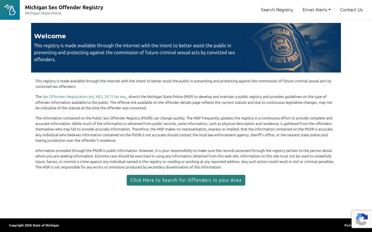 Michigan registry search used only for qualifying Monroe County released persons